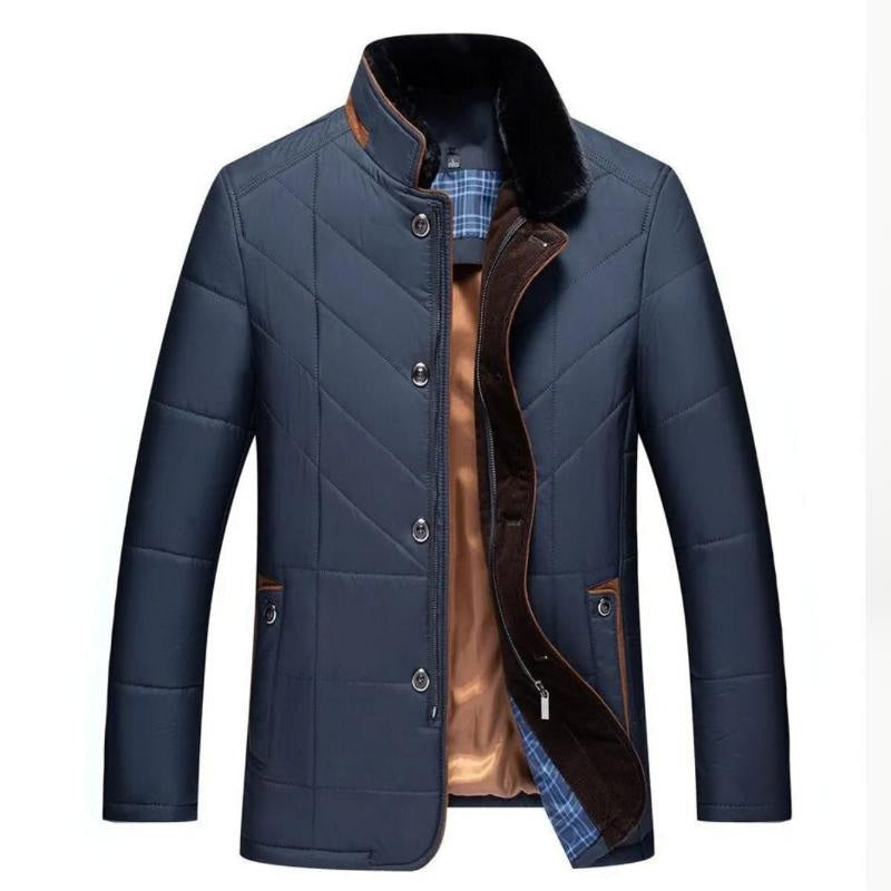 Kurze Steppjacke mit hohem Kragen und großen Taschen für Herren in Blau - Ansicht 3