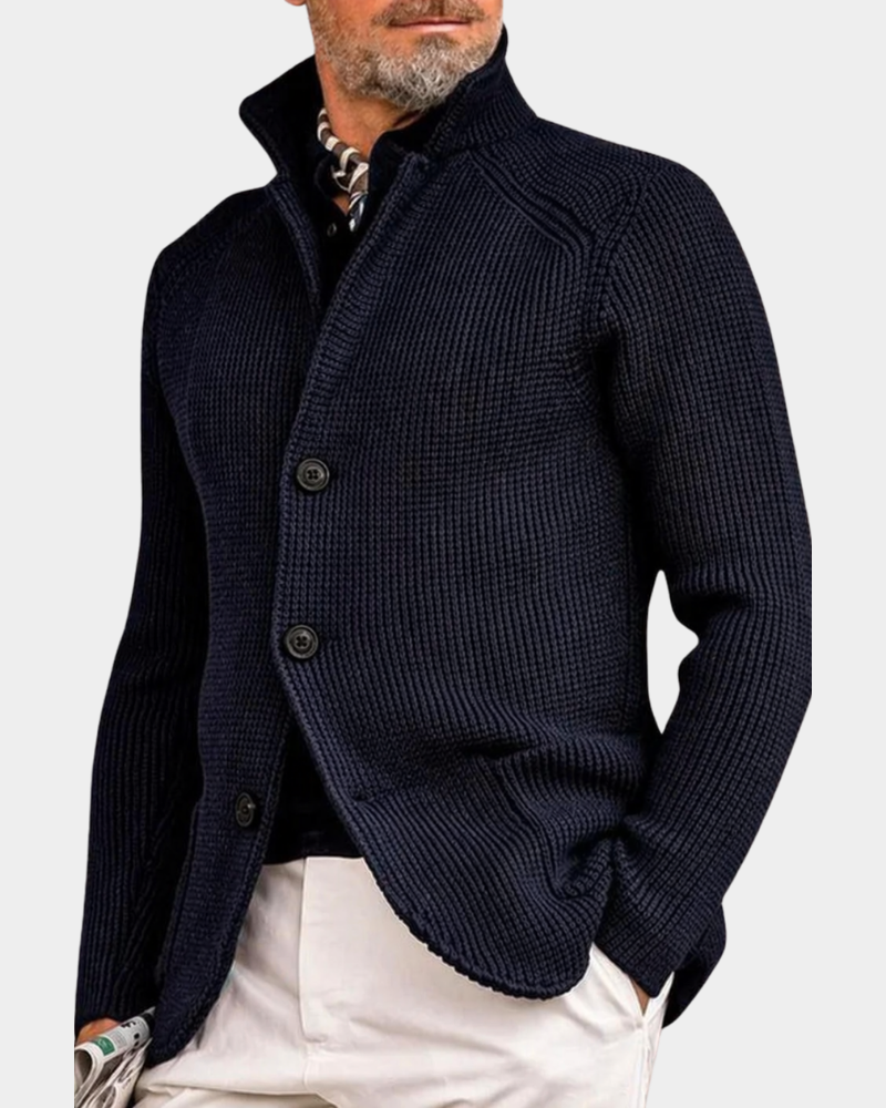 Strickjacke mit hohem Kragen und Knopffront für Herren in Marineblau - Ansicht 2