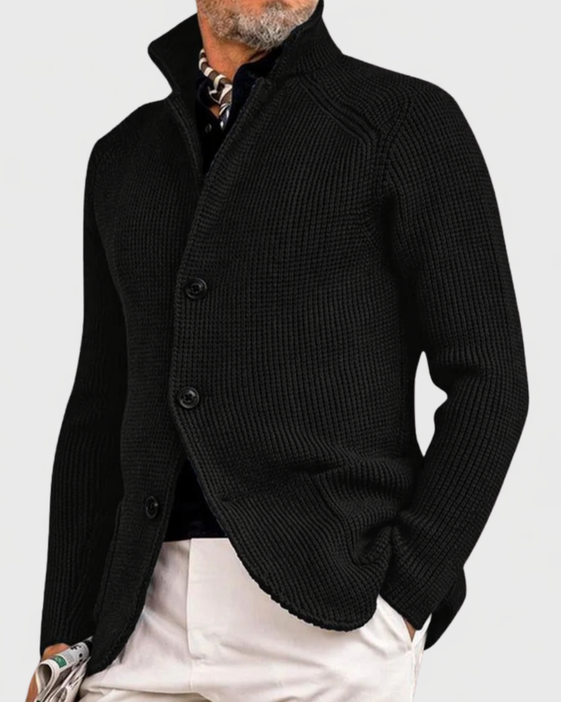Strickjacke mit hohem Kragen und Knopffront für Herren in Schwarz - Ansicht 3