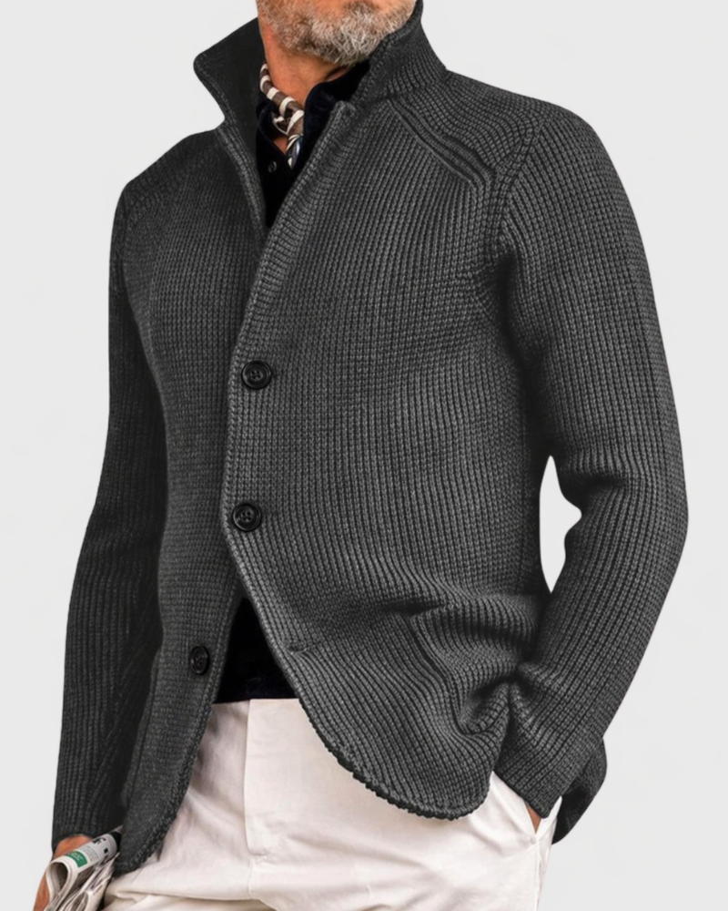Strickjacke mit hohem Kragen und Knopffront für Herren in Grau - Ansicht 4