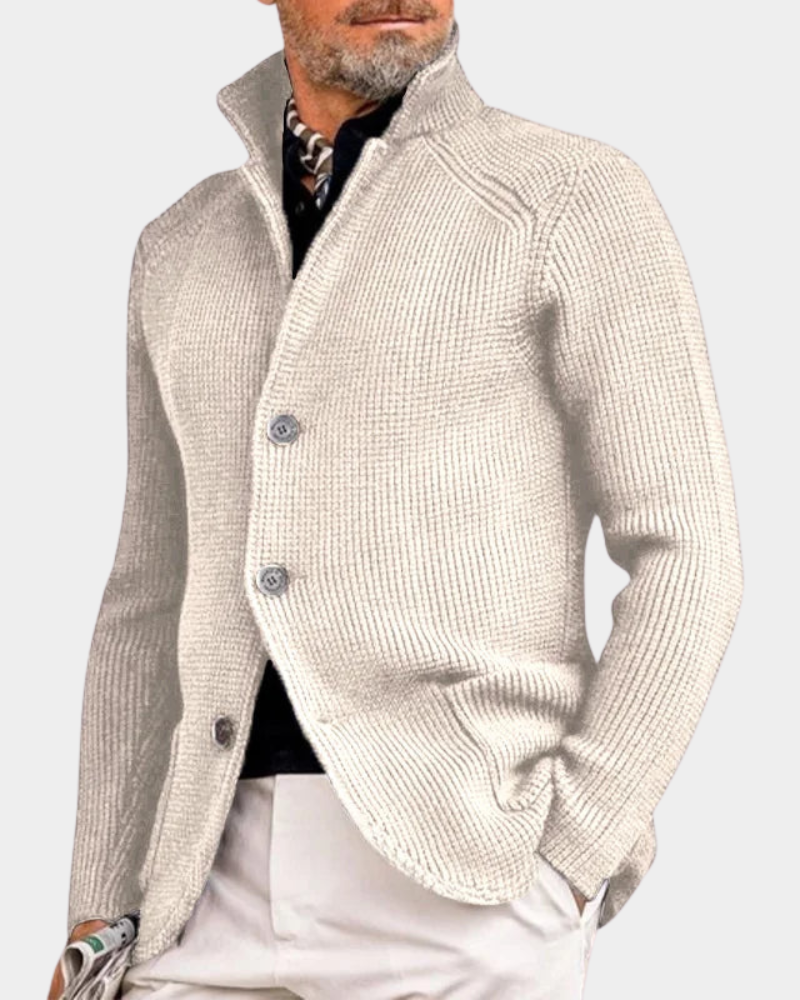 Strickjacke mit hohem Kragen und Knopffront für Herren in Beige - Ansicht 6