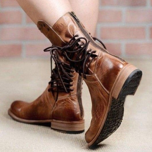 Stiefeletten Damen mit Schnürung, Nieten, Blockabsatz und Lederoptik