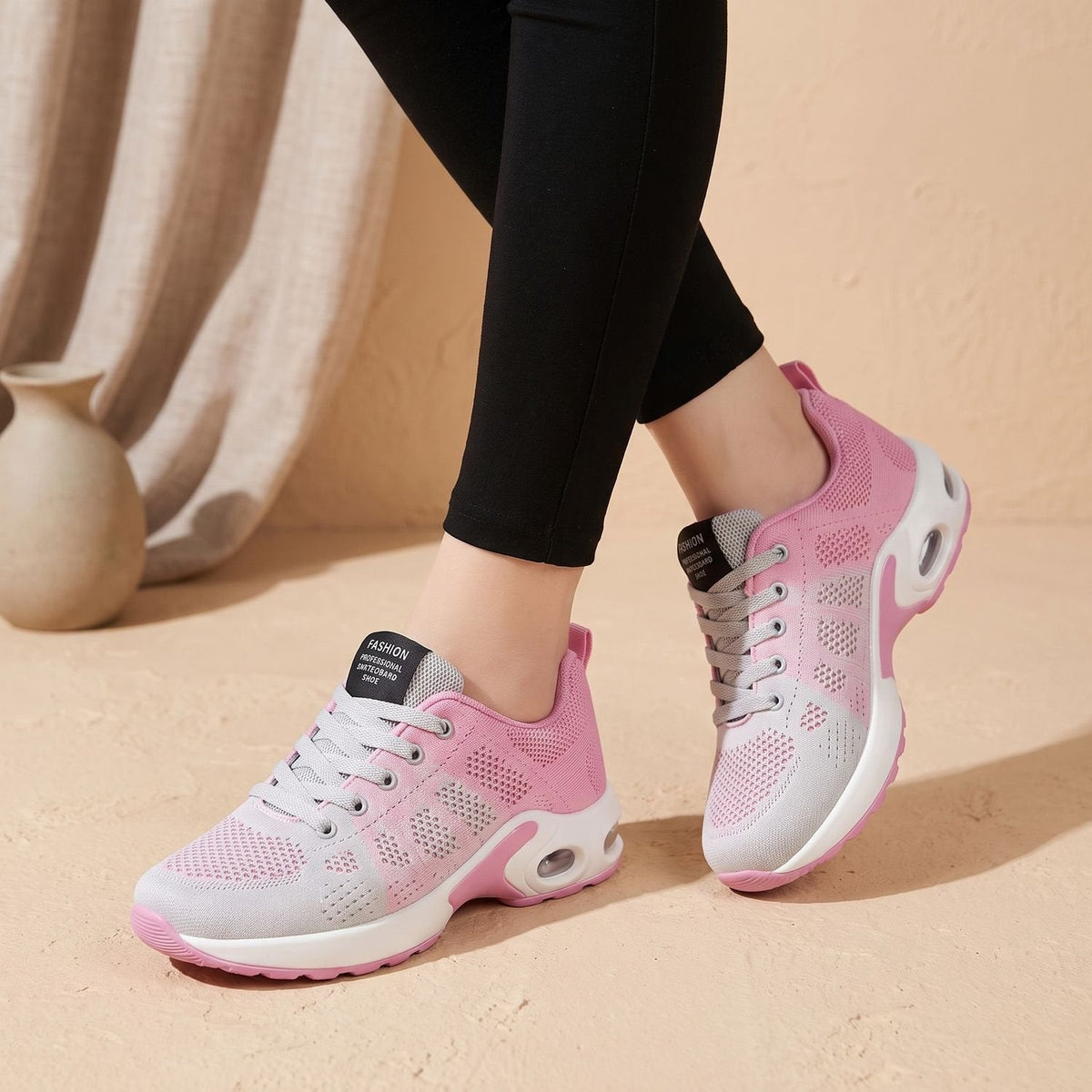 Orthopädische Schuhe Damen atmungsaktiv mit Luftkissen-Dämpfung, Plateausneaker