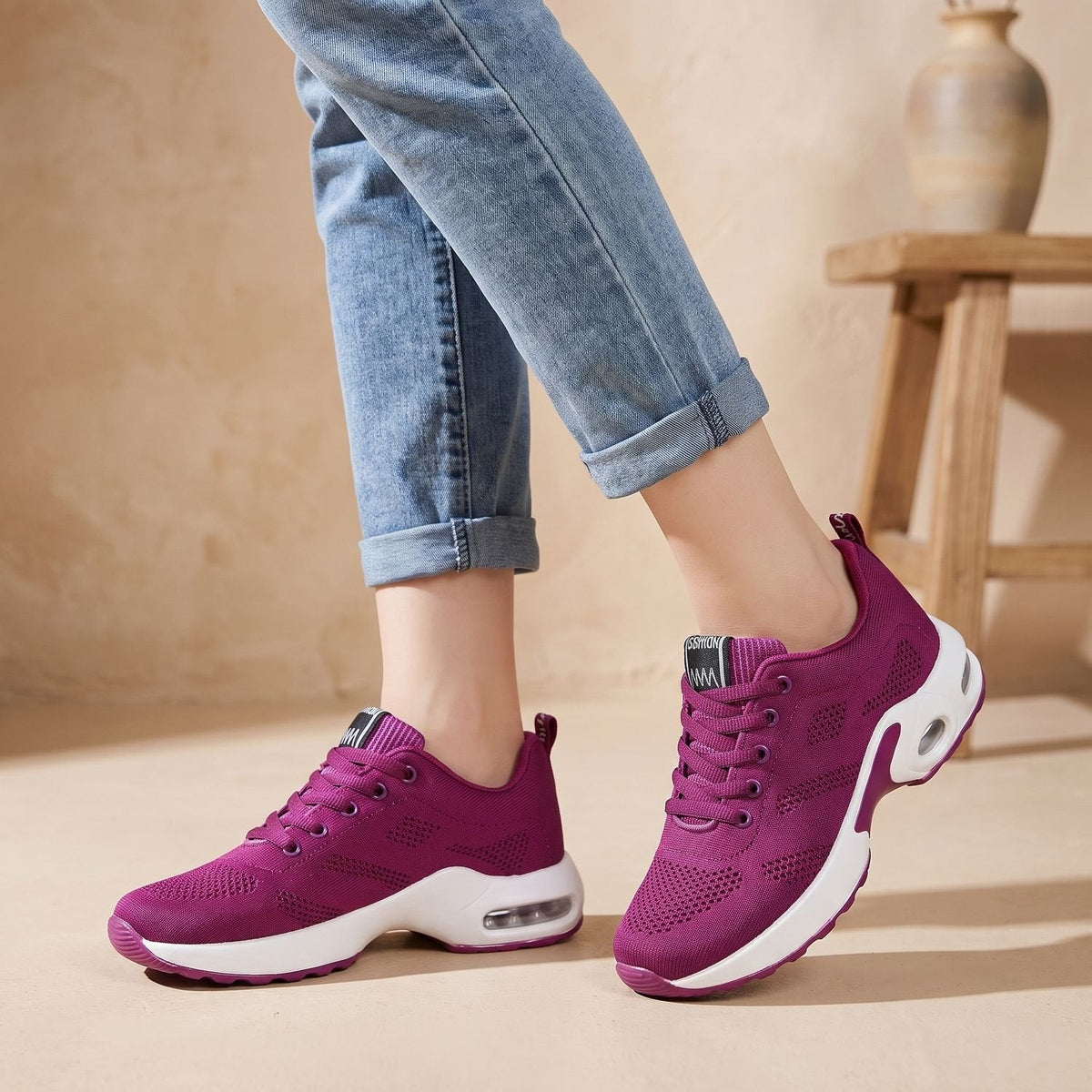 Orthopädische Schuhe Damen atmungsaktiv mit Luftkissen-Dämpfung, Plateausneaker