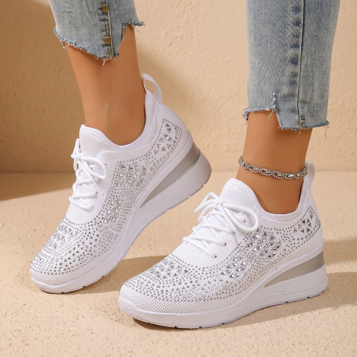Orthopädische Schuhe Damen aus Strick, atmungsaktiv mit Strass