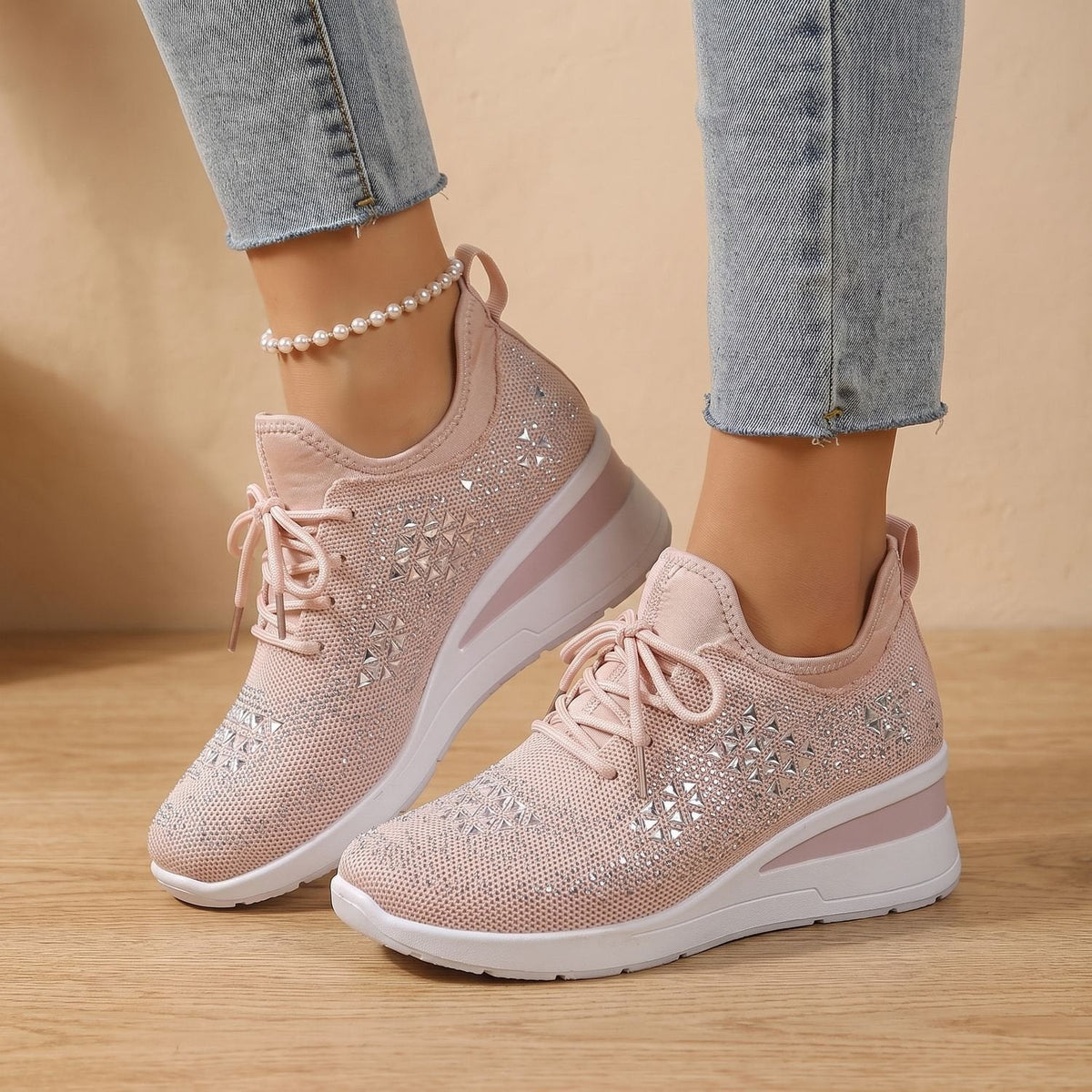 Orthopädische Schuhe Damen aus Strick, atmungsaktiv mit Strass