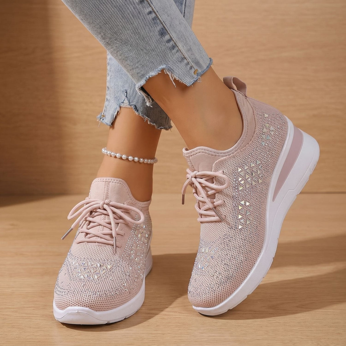 Orthopädische Schuhe Damen aus Strick, atmungsaktiv mit Strass