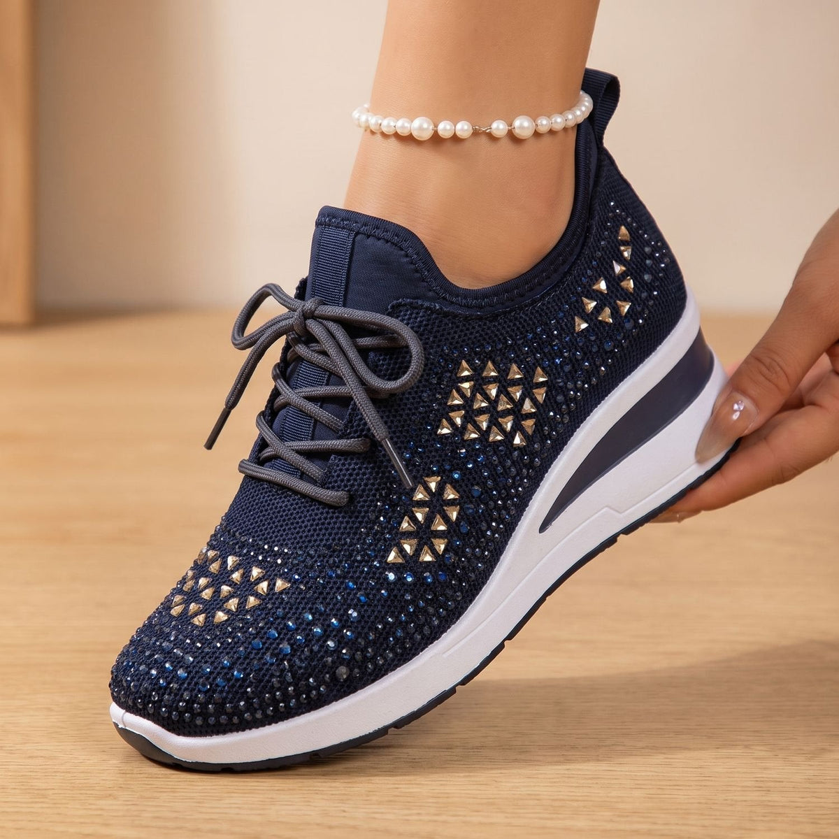 Orthopädische Schuhe Damen aus Strick, atmungsaktiv mit Strass