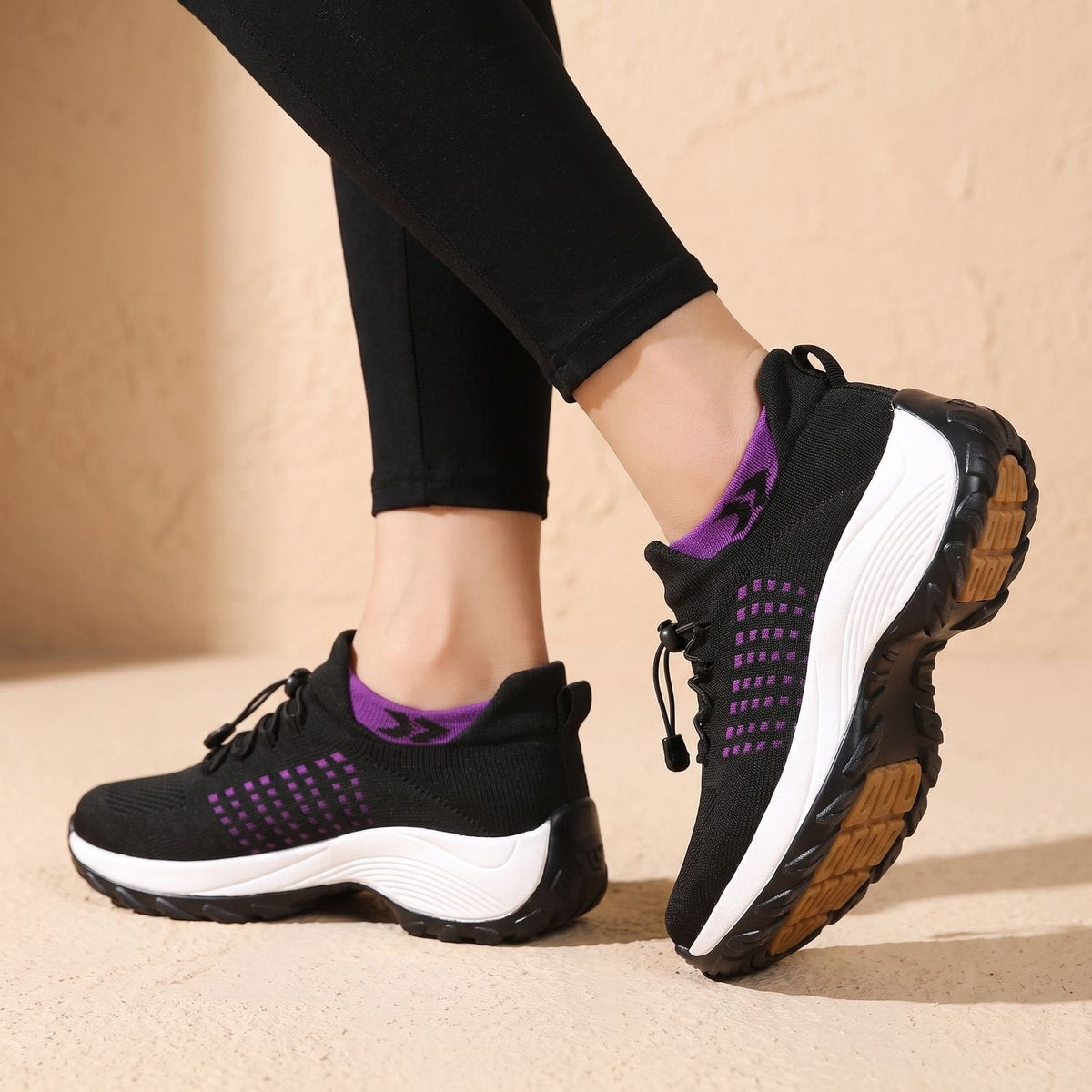 Orthopädische Schuhe Damen aus Strick mit Plateau, atmungsaktive Sneaker