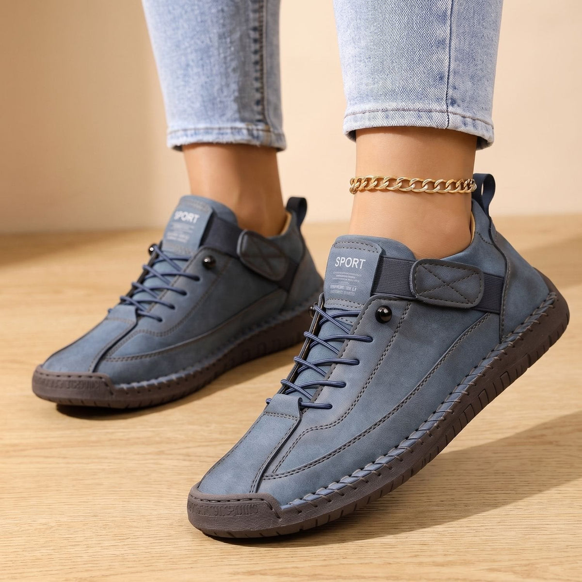 Orthopädische Schuhe Damen in Wildlederoptik, leichte Sneaker mit Klettverschluss