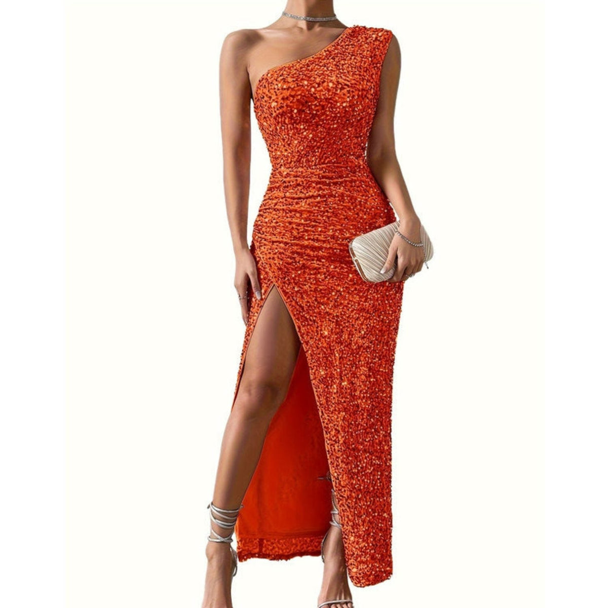 Pailletten Kleid in Maxilänge mit hohem Beinschlitz für Damen
