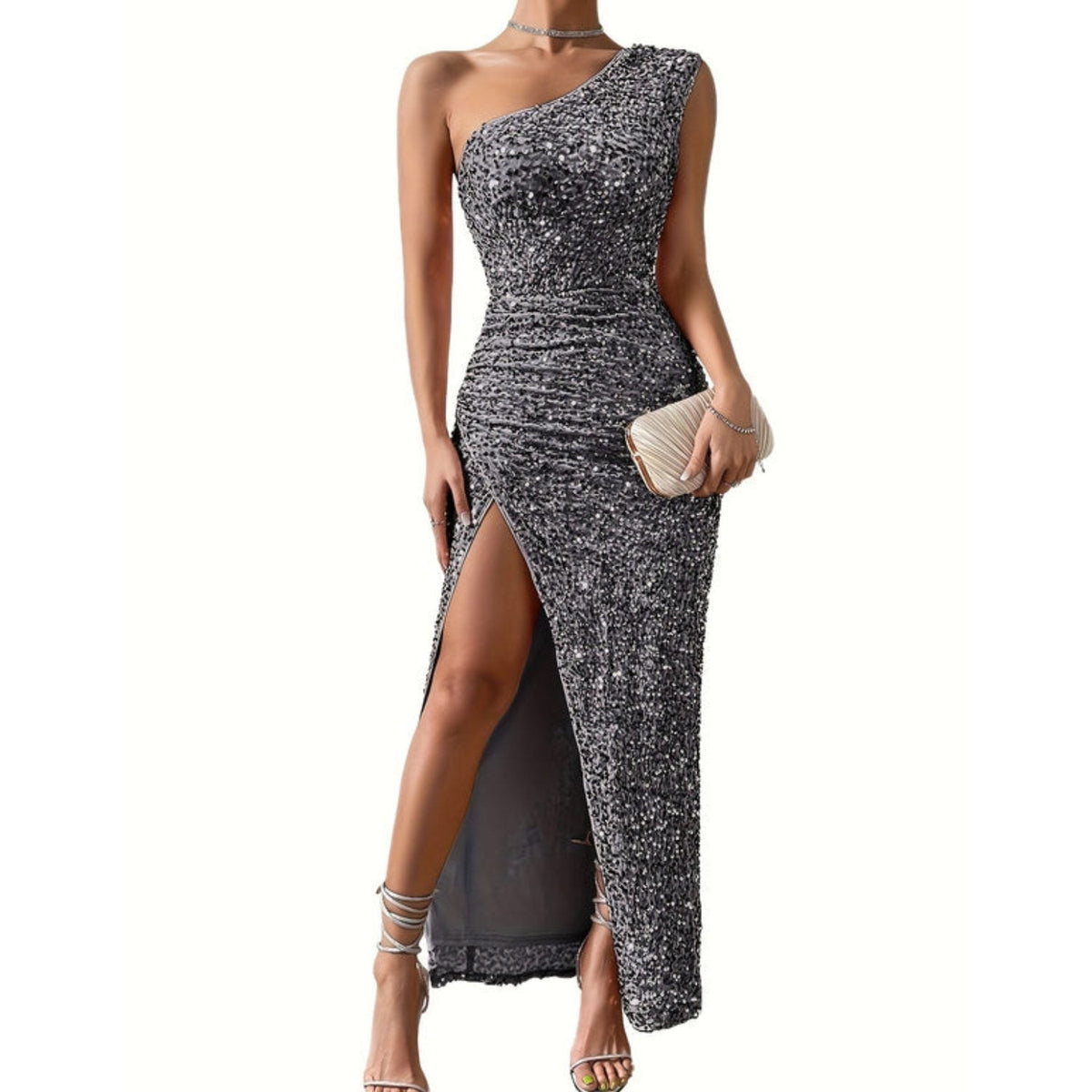 Pailletten Kleid in Maxilänge mit hohem Beinschlitz für Damen