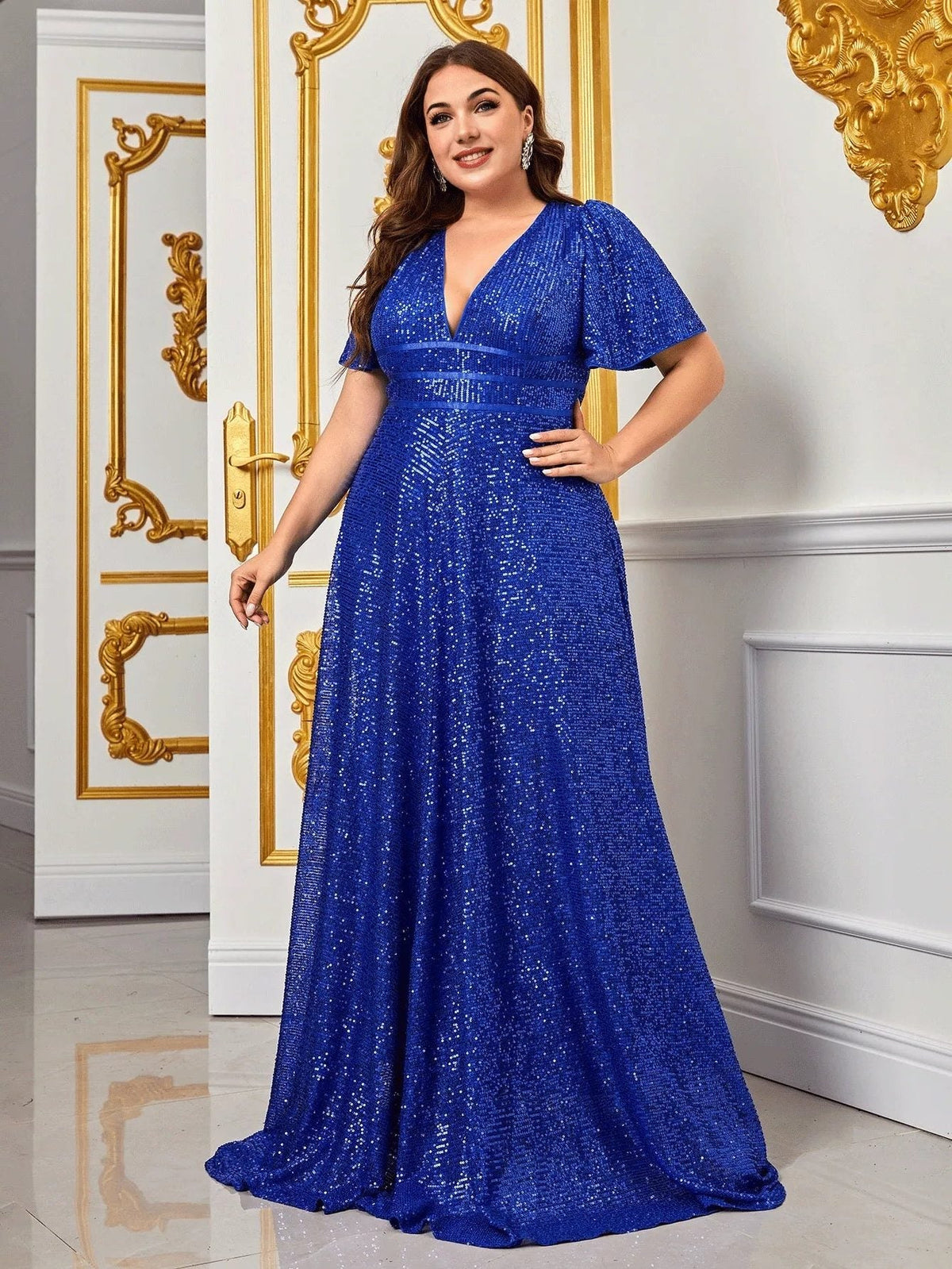 Pailletten Kleid in Maxilänge mit V-Ausschnitt Rosa für Damen
