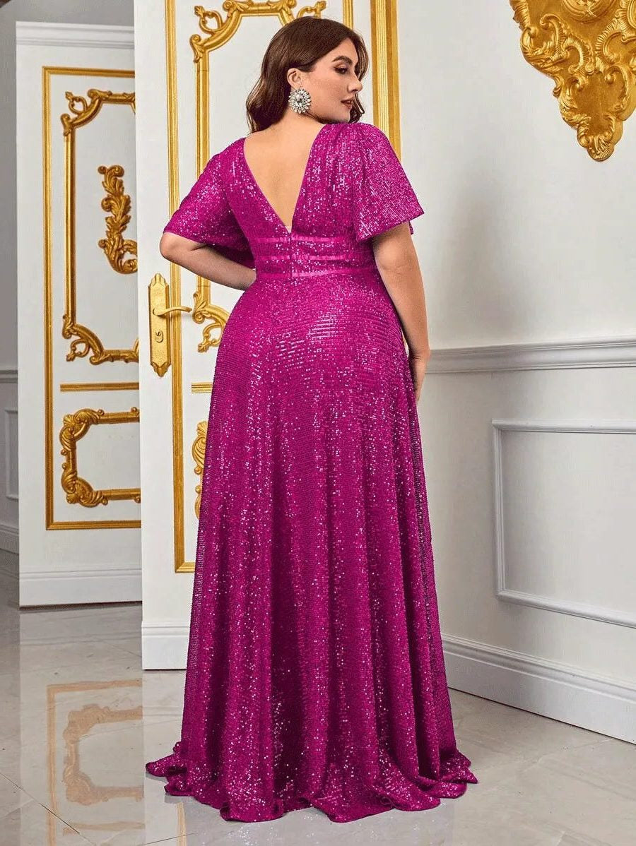Pailletten Kleid in Maxilänge mit V-Ausschnitt Rosa für Damen