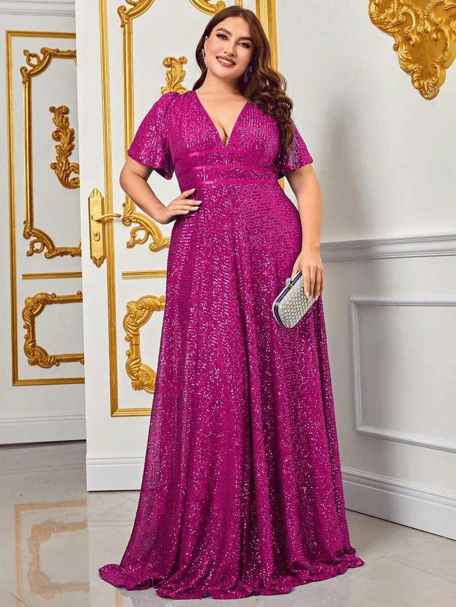 Pailletten Kleid in Maxilänge mit V-Ausschnitt Rosa für Damen