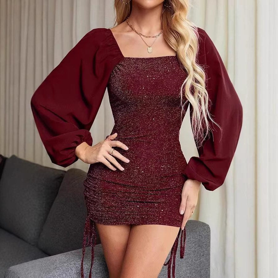 Pailletten Kleid in Minilänge mit Ballonärmeln für Damen