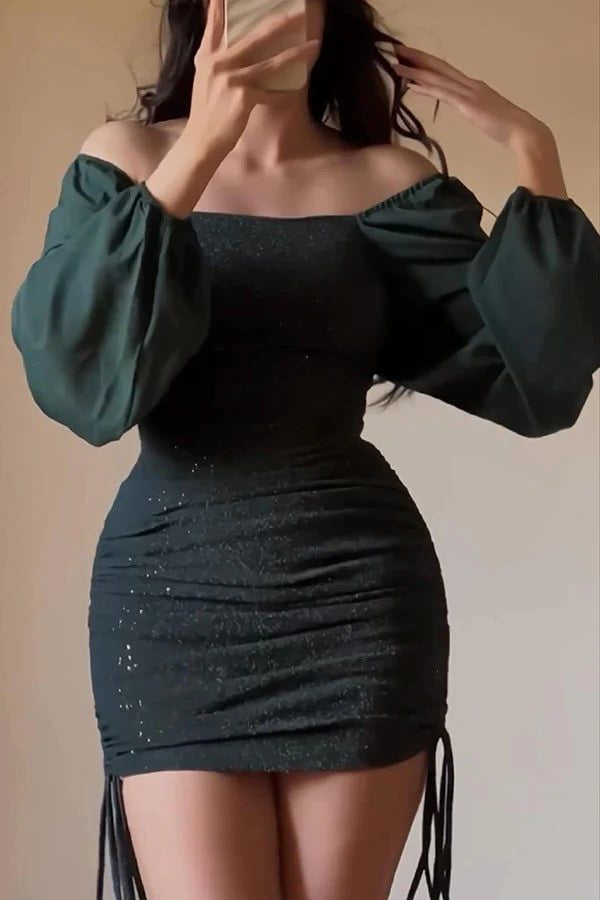 Pailletten Kleid in Minilänge mit Ballonärmeln für Damen