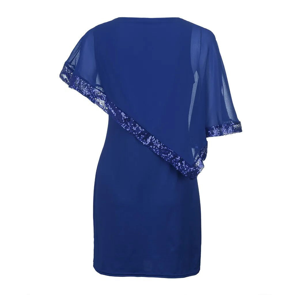 Pailletten Kleid knielang mit Rundhalsausschnitt für Damen