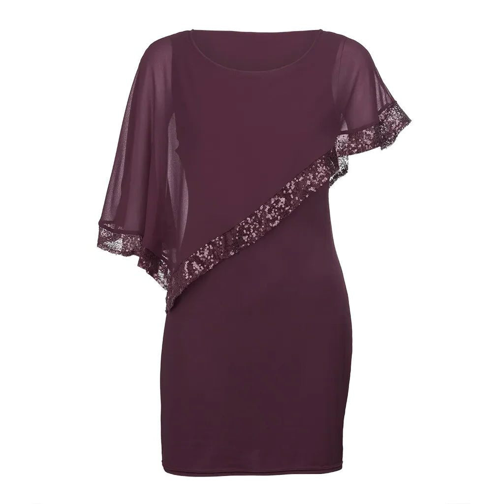 Pailletten Kleid knielang mit Rundhalsausschnitt für Damen