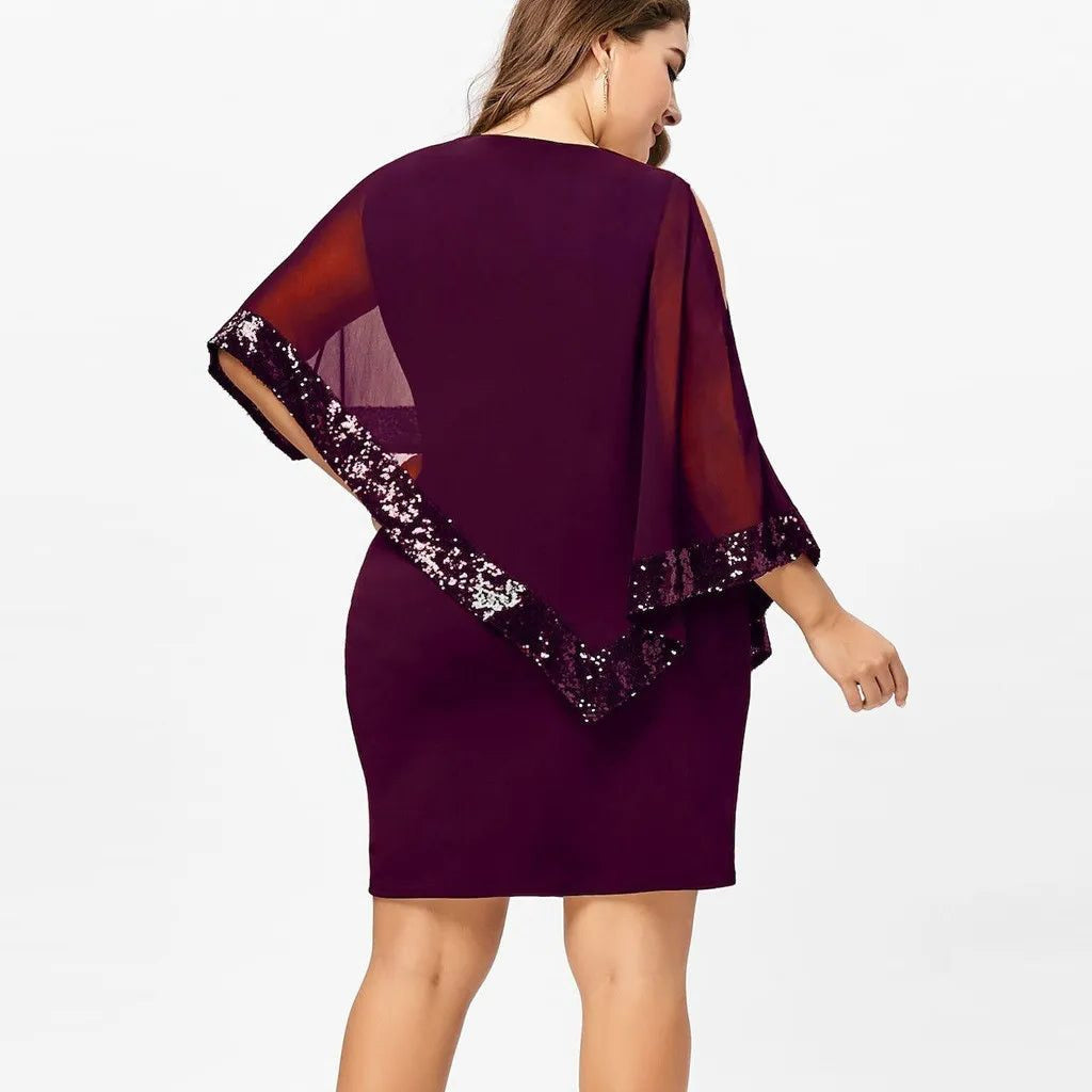Pailletten Kleid knielang mit Rundhalsausschnitt für Damen