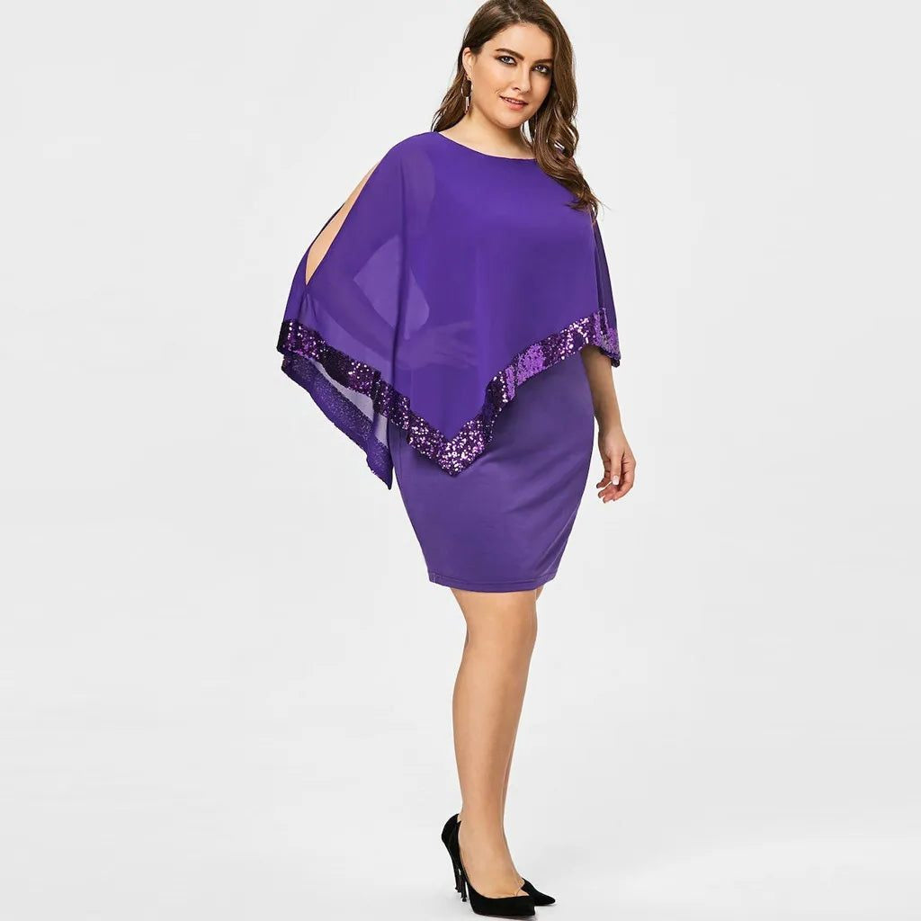 Pailletten Kleid knielang mit Rundhalsausschnitt für Damen