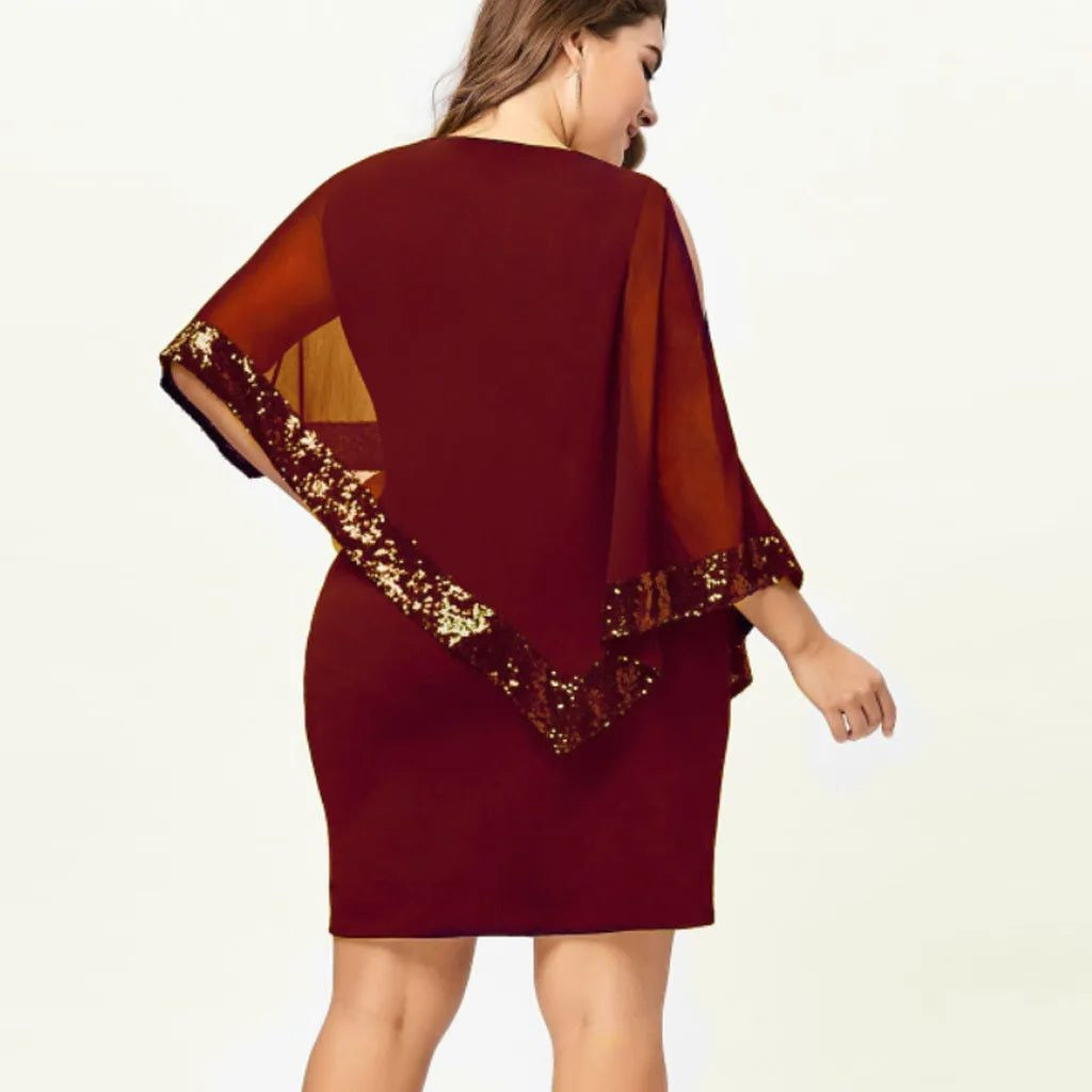 Pailletten Kleid knielang mit Rundhalsausschnitt für Damen