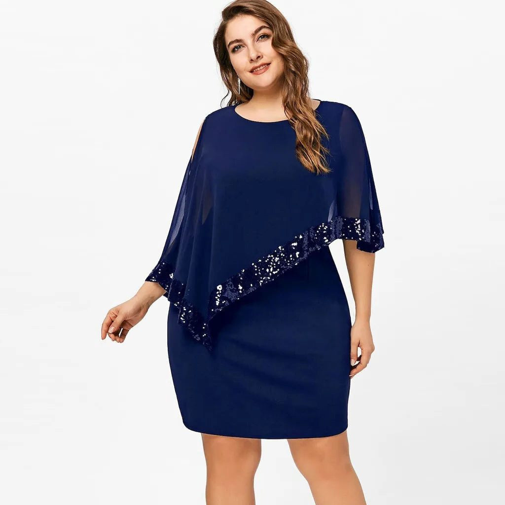 Pailletten Kleid knielang mit Rundhalsausschnitt für Damen