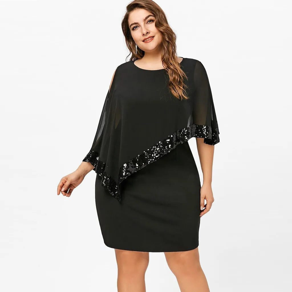 Pailletten Kleid knielang mit Rundhalsausschnitt für Damen