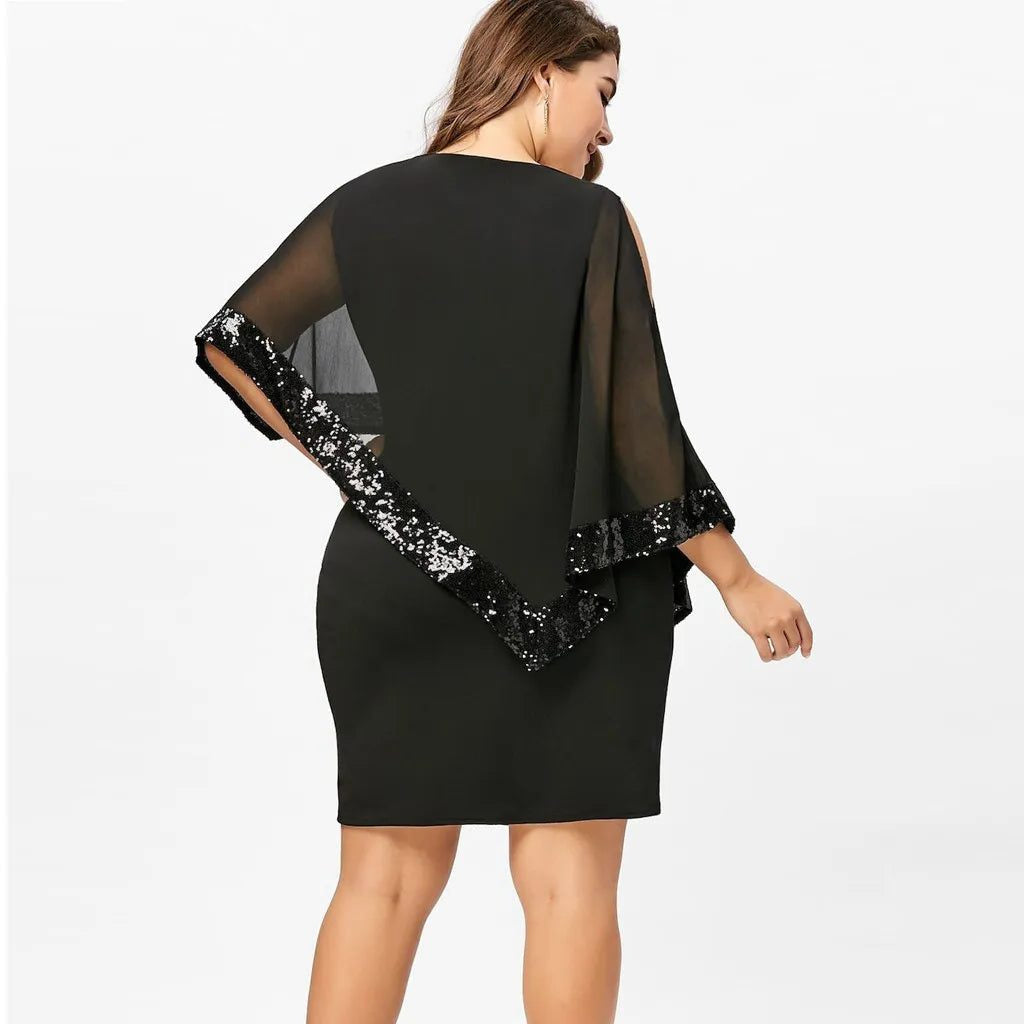 Pailletten Kleid knielang mit Rundhalsausschnitt für Damen
