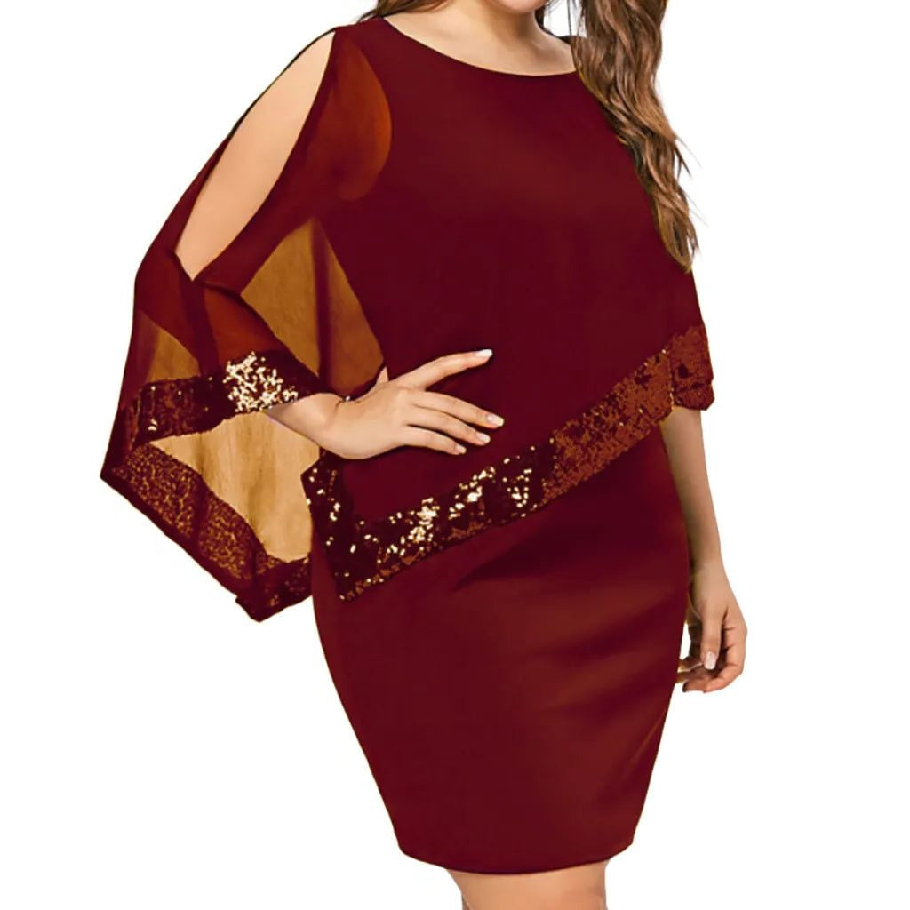 Pailletten Kleid knielang mit Rundhalsausschnitt für Damen