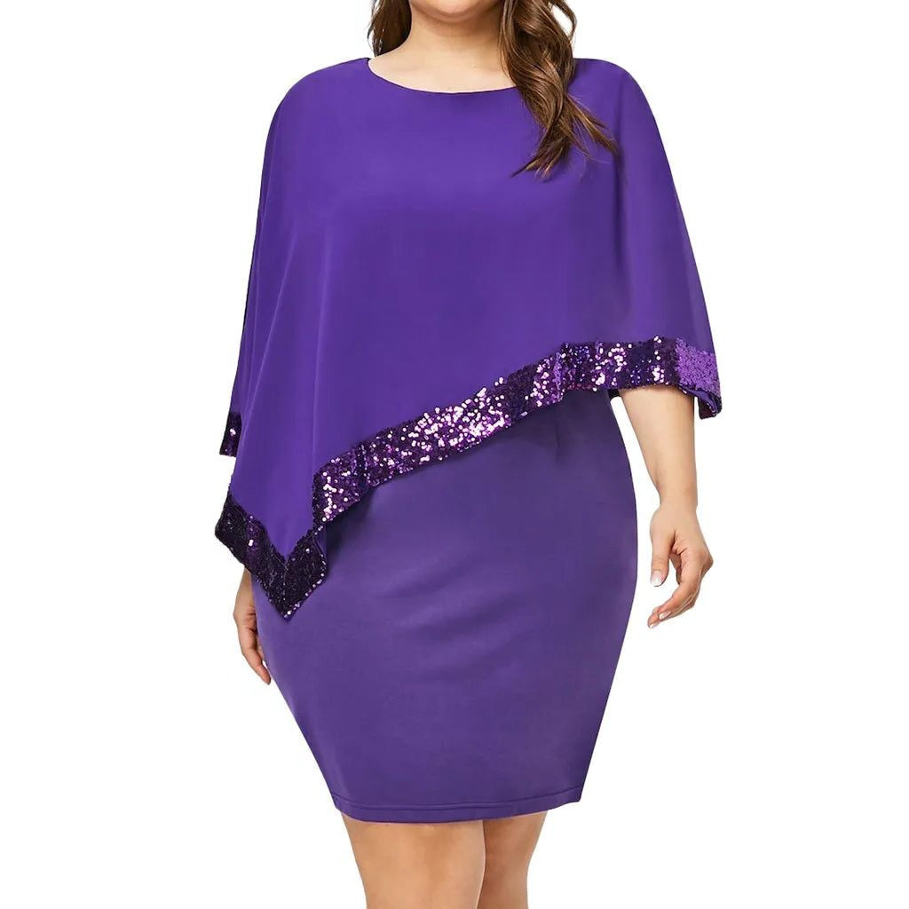 Pailletten Kleid knielang mit Rundhalsausschnitt für Damen