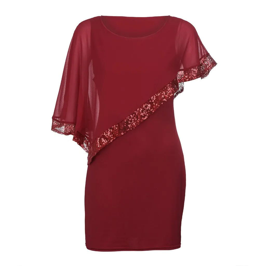 Pailletten Kleid knielang mit Rundhalsausschnitt für Damen