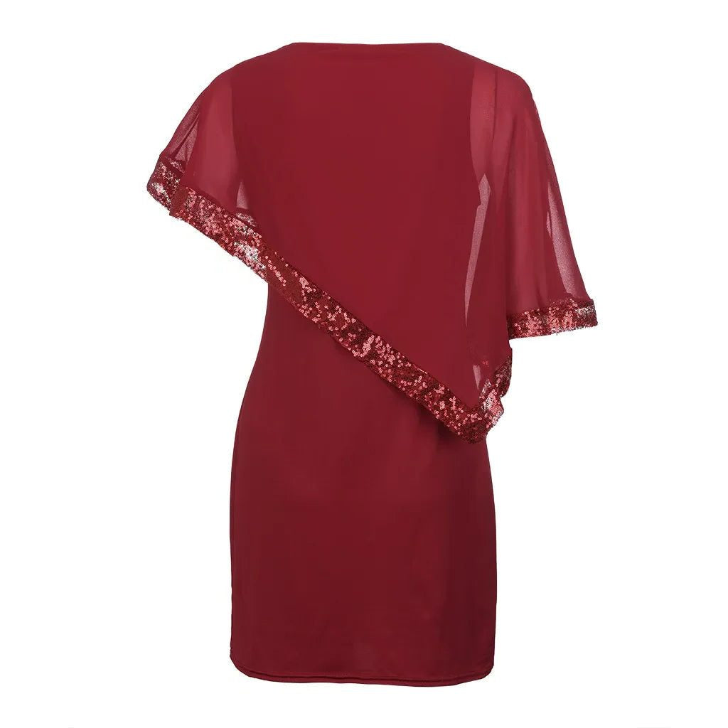 Pailletten Kleid knielang mit Rundhalsausschnitt für Damen