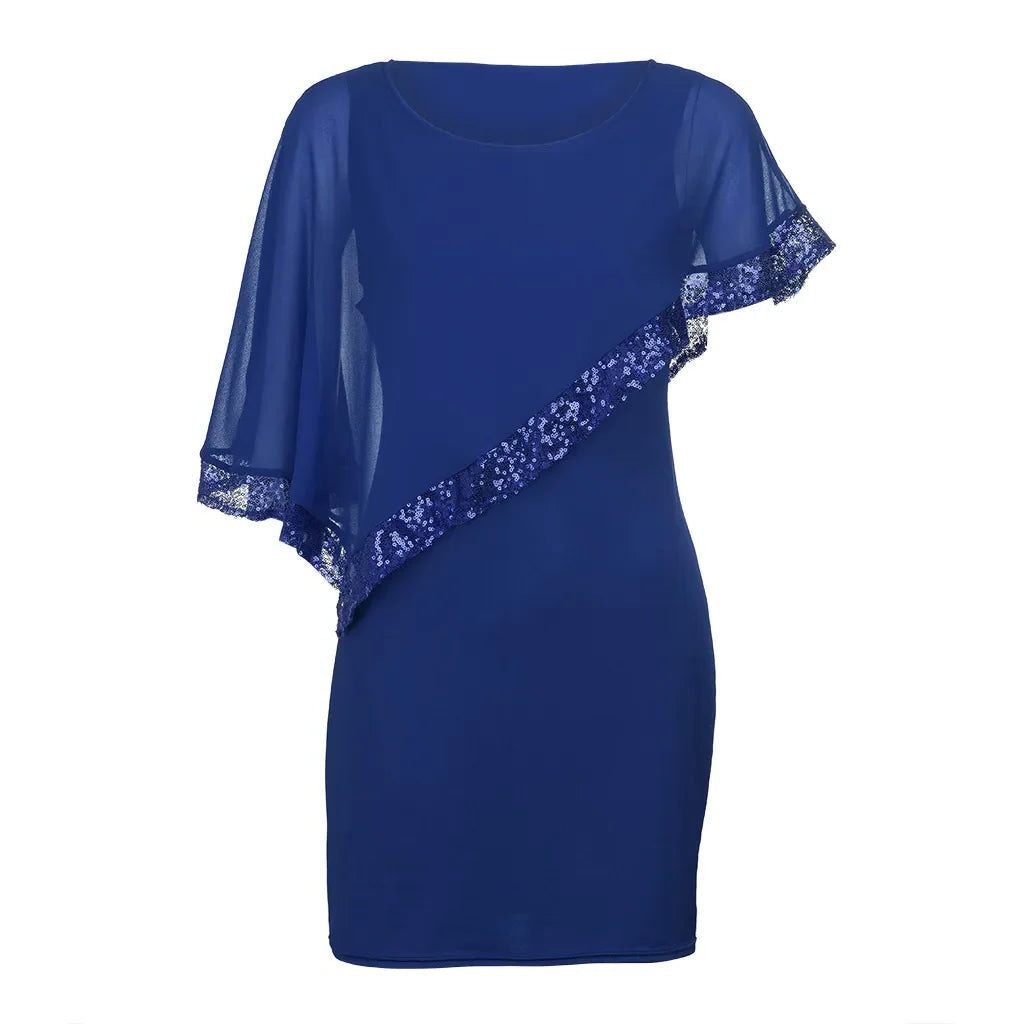 Pailletten Kleid knielang mit Rundhalsausschnitt für Damen