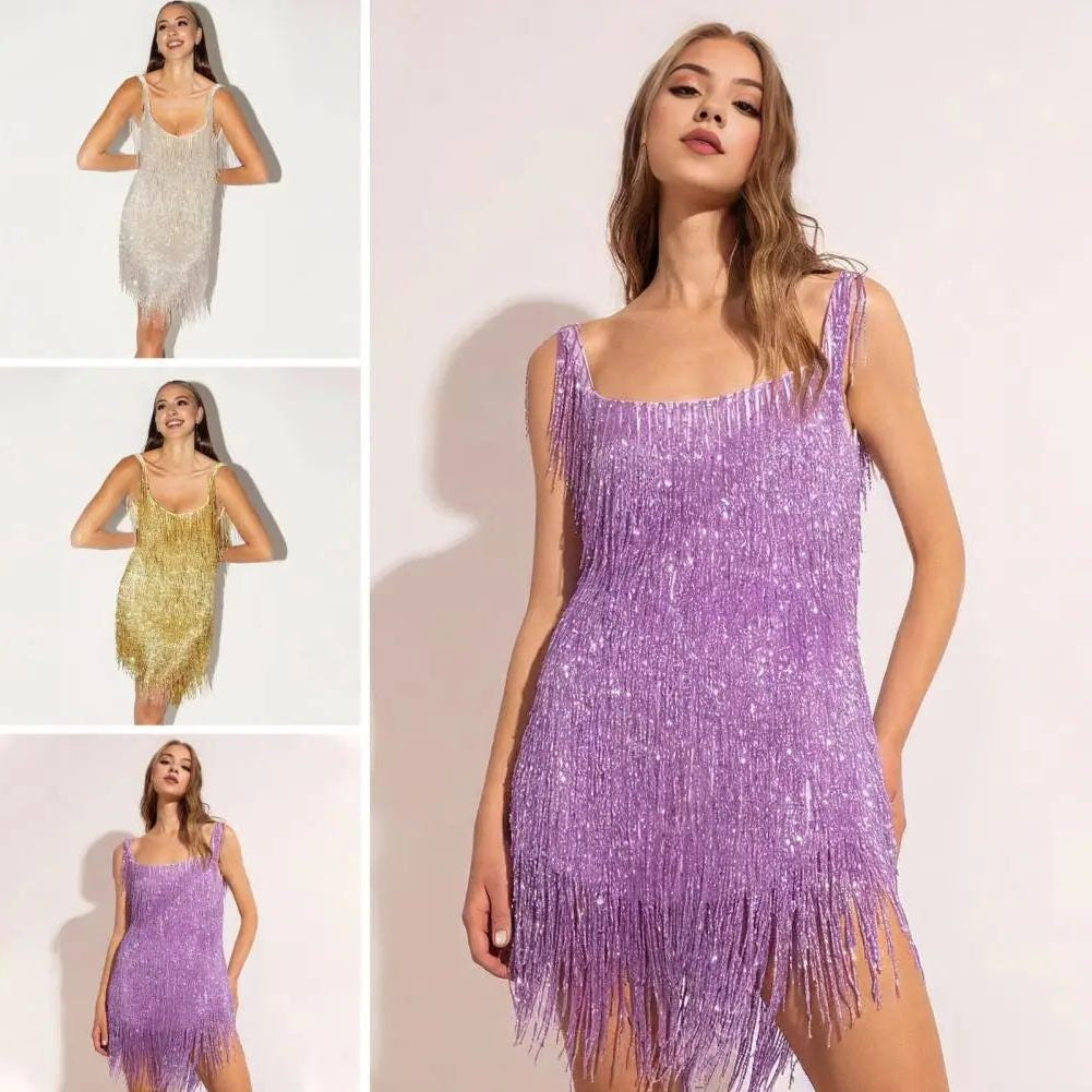 Pailletten Kleid mit Fransen und Minilänge für Damen