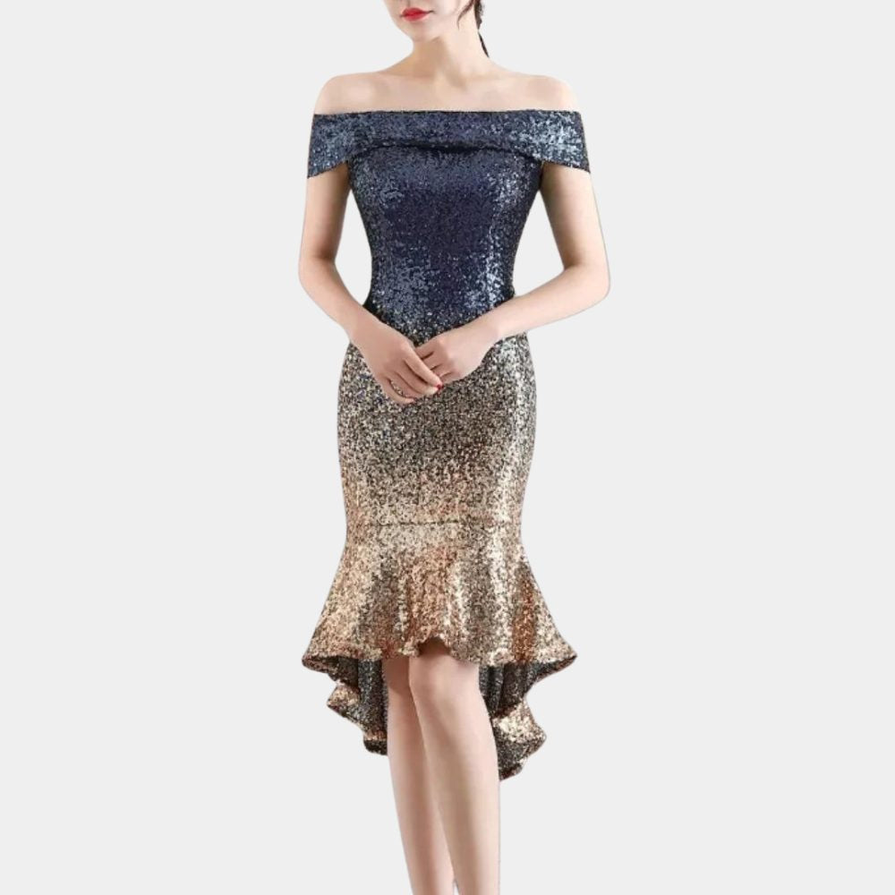 Pailletten Kleid mit Kurzärmeln und Vokuhila-Saum für Damen