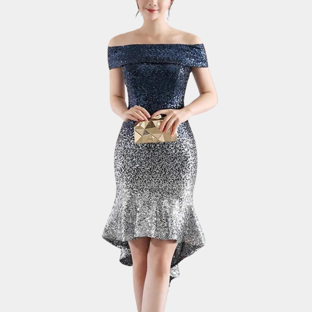 Pailletten Kleid mit Kurzärmeln und Vokuhila-Saum für Damen