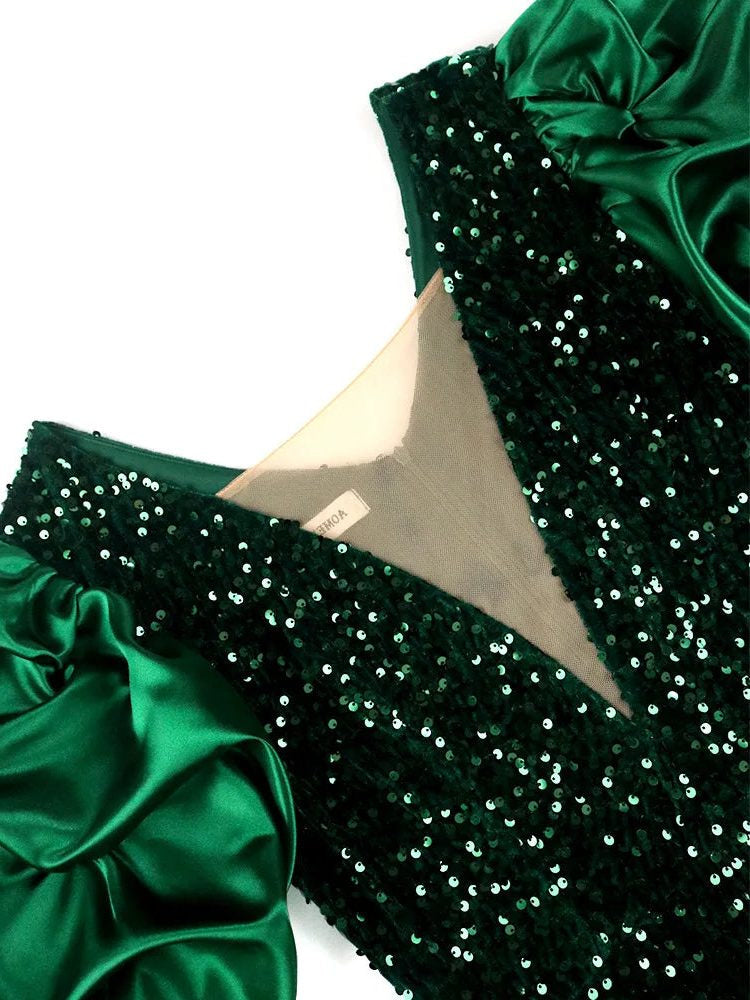 Pailletten Kleid mit Puffärmeln in Midilänge für Damen