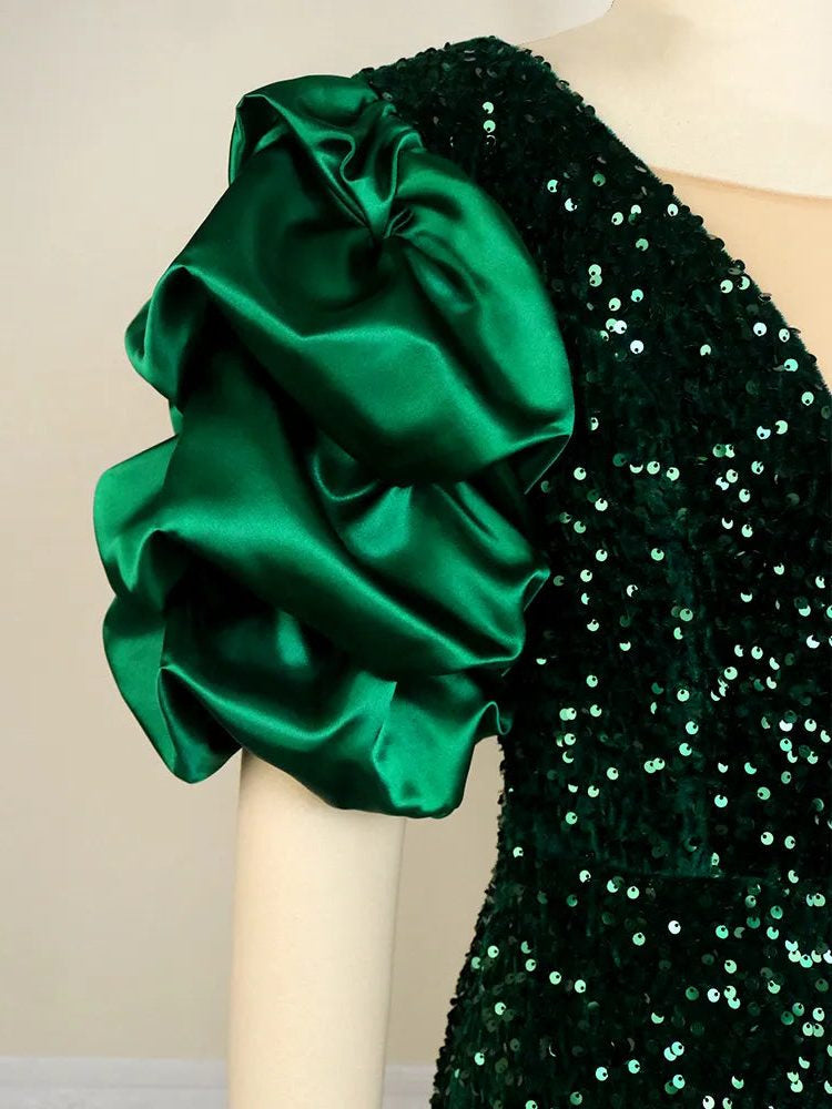 Pailletten Kleid mit Puffärmeln in Midilänge für Damen
