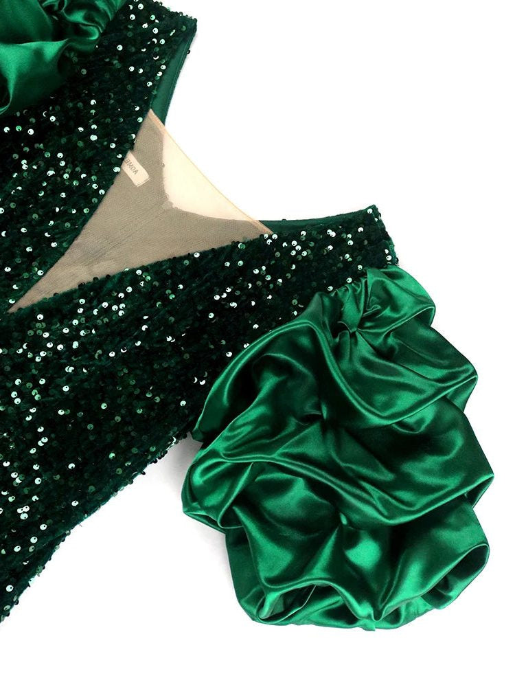 Pailletten Kleid mit Puffärmeln in Midilänge für Damen