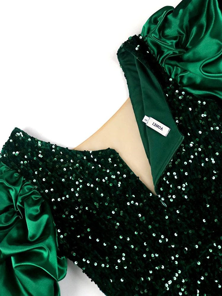 Pailletten Kleid mit Puffärmeln in Midilänge für Damen