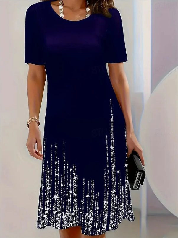 Pailletten Kleid mit Rundhals und kurzen Ärmeln für Damen