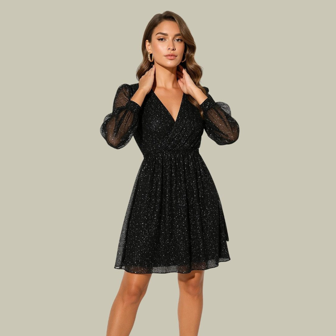 Pailletten Kleid mit V-Ausschnitt und A-Linie für Damen