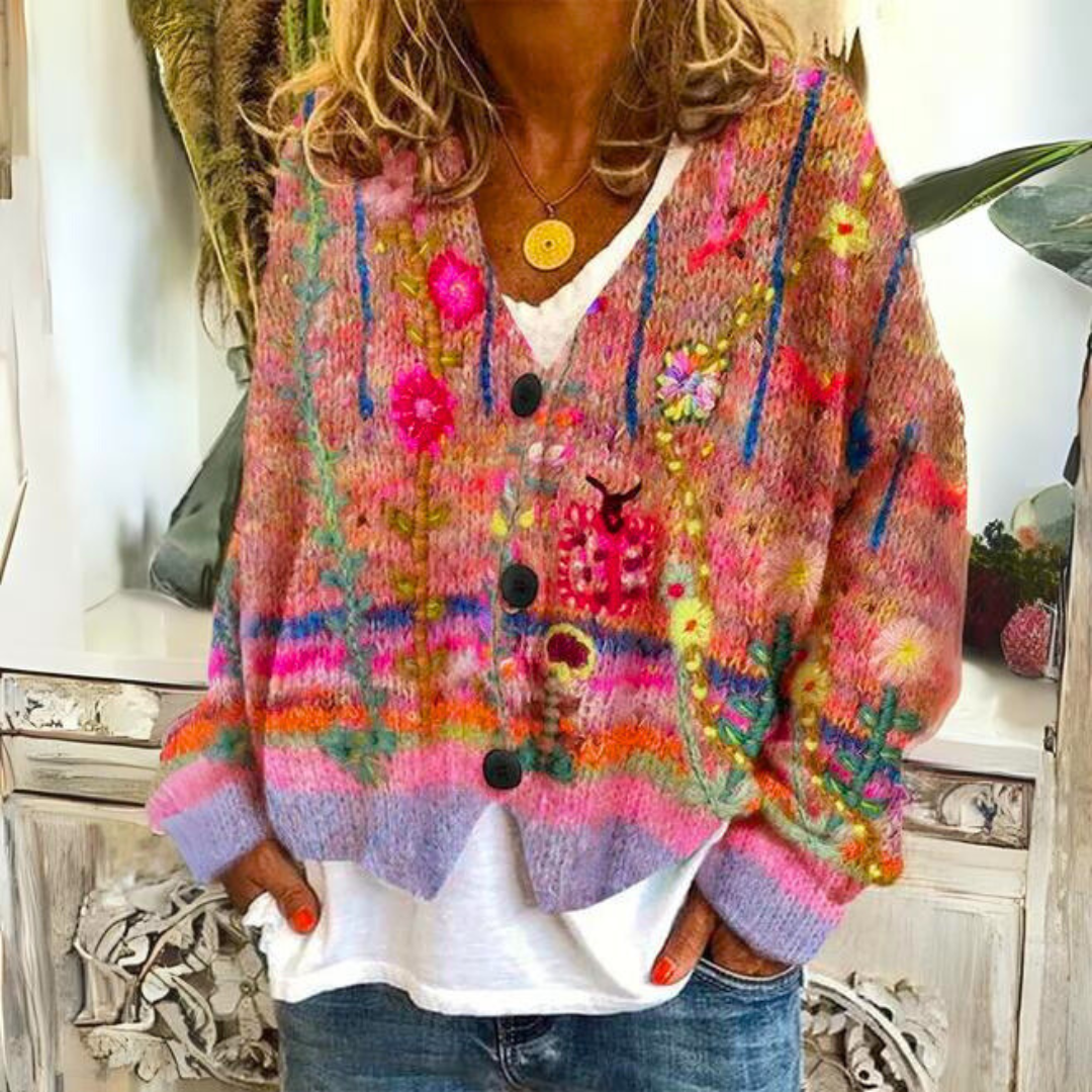 Pullis Damen farbenfroher Cardigan mit Muster aus Wollmischung
