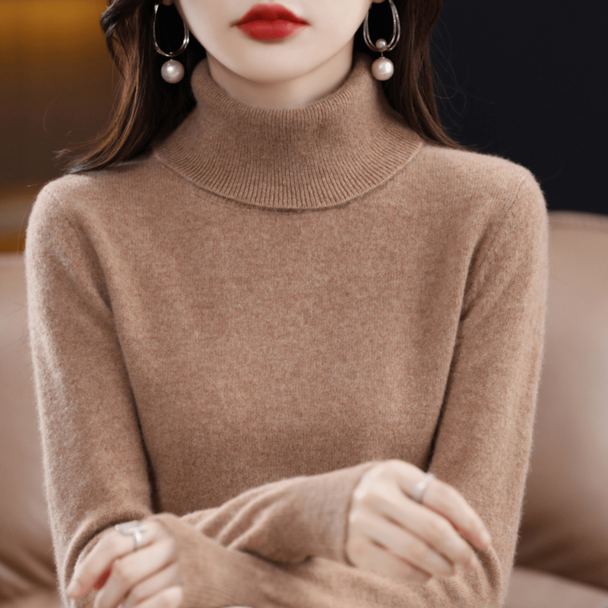 Pullis Damen Klassischer Warmer Strickpullover mit Rollkragen
