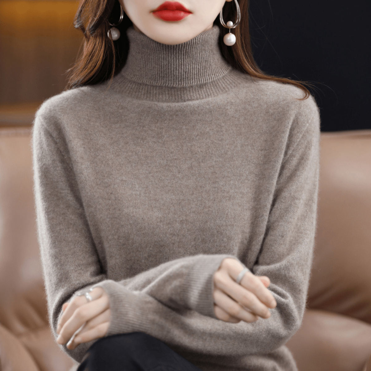 Pullis Damen Klassischer Warmer Strickpullover mit Rollkragen