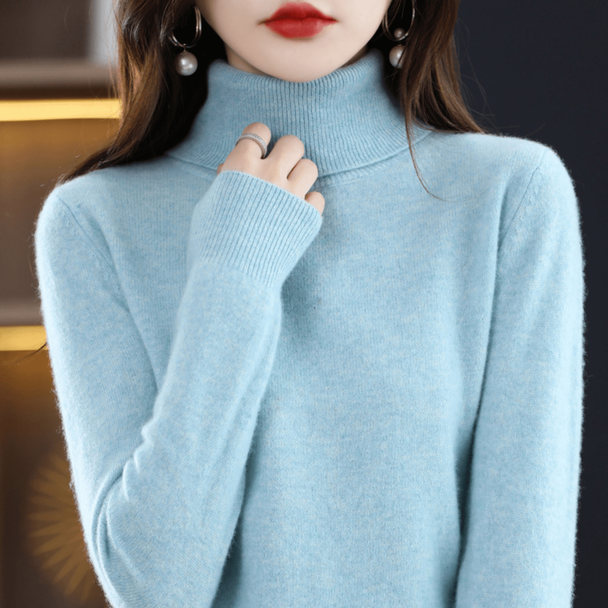 Pullis Damen Klassischer Warmer Strickpullover mit Rollkragen