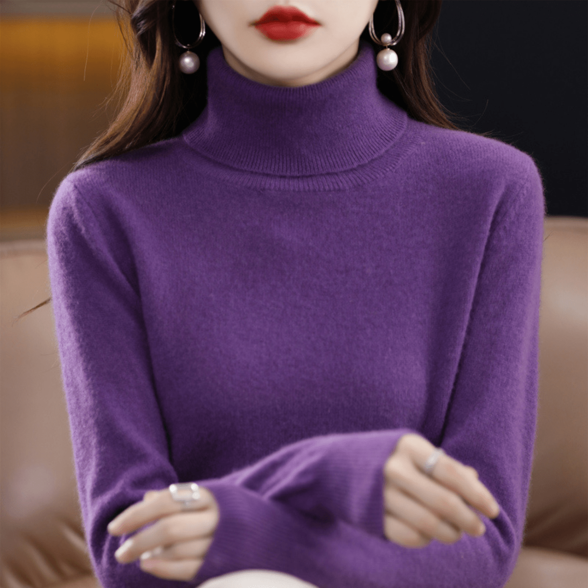 Pullis Damen Klassischer Warmer Strickpullover mit Rollkragen
