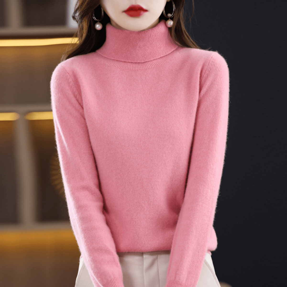 Pullis Damen Klassischer Warmer Strickpullover mit Rollkragen