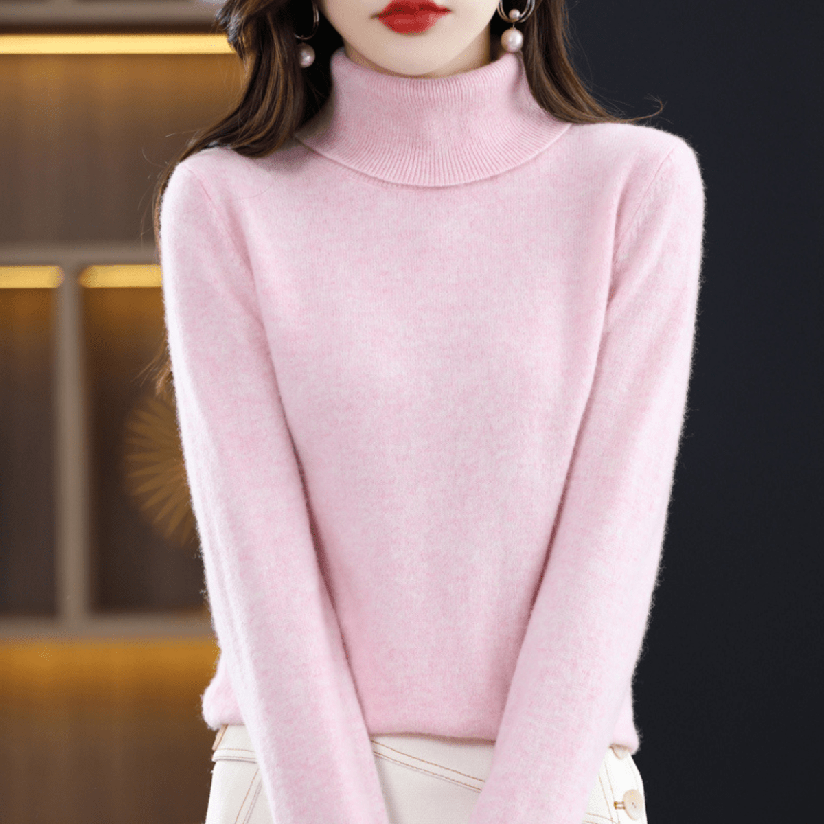 Pullis Damen Klassischer Warmer Strickpullover mit Rollkragen